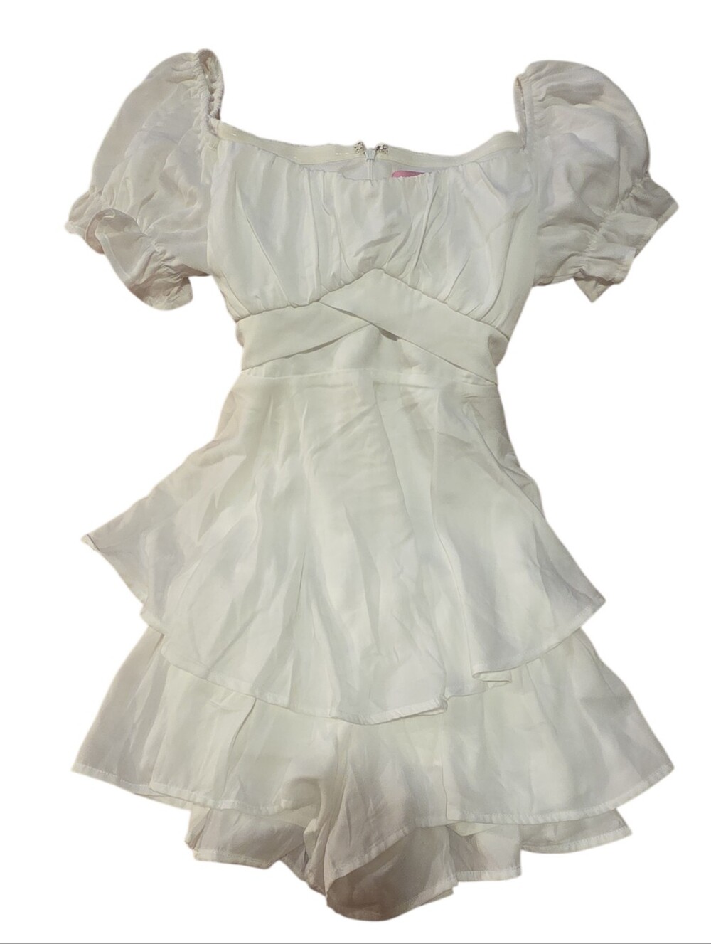 miami White Puff-Sleeve Tiered Girls Dress